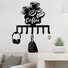 Iron Wall Mounted Key Holder with 7 Hooks Modern Coffee Theme Home Decor for Kitchen Office Living Room