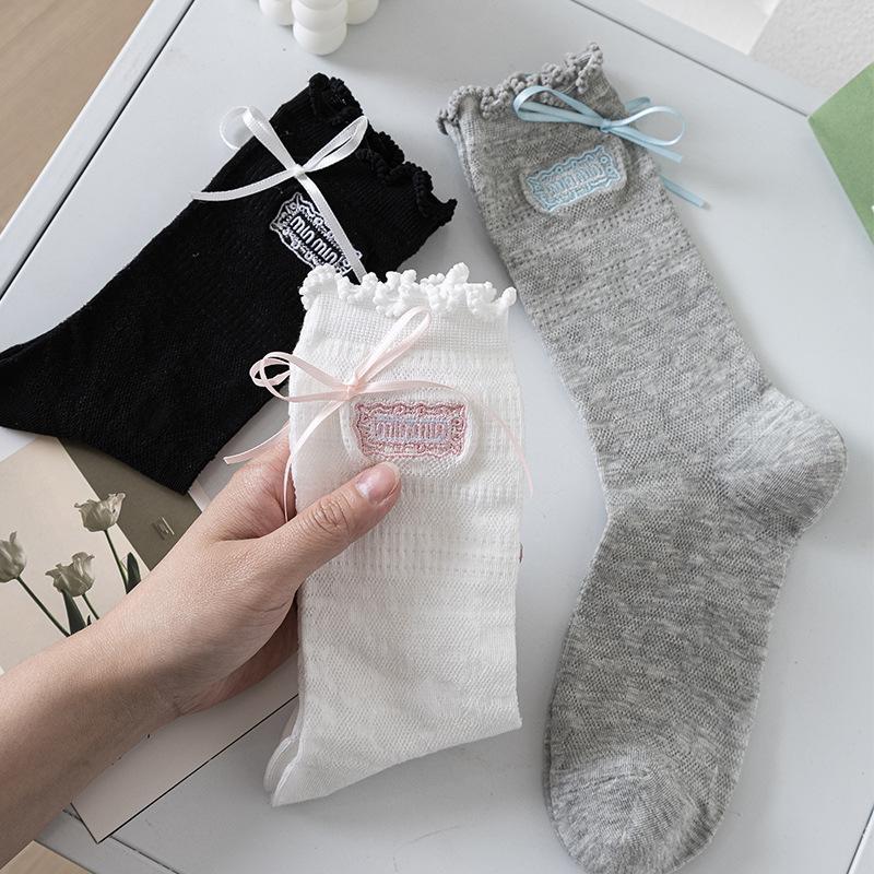 5 Pairs of Women's Summer Thin Lace Lace Embroidered Bow Baley Wind Tube Socks