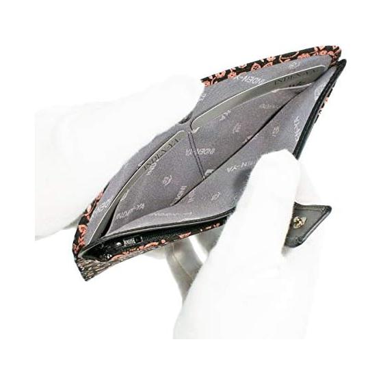 Inden-ya Inden Long Wallet, Slim Bifold, Deer Leather, Black with Pink Urushi Lacquer, Clematis Pattern, 2107-51-169