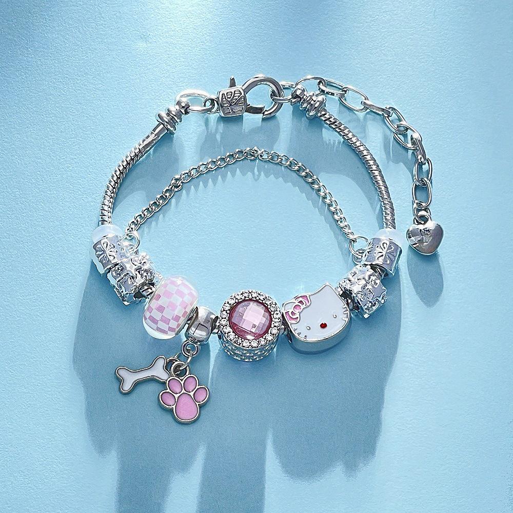 Hello Kitty Rosa Pandora Armband - Niedliches Cartoon-Katzen-Charme-Bügelarmband Schmuck