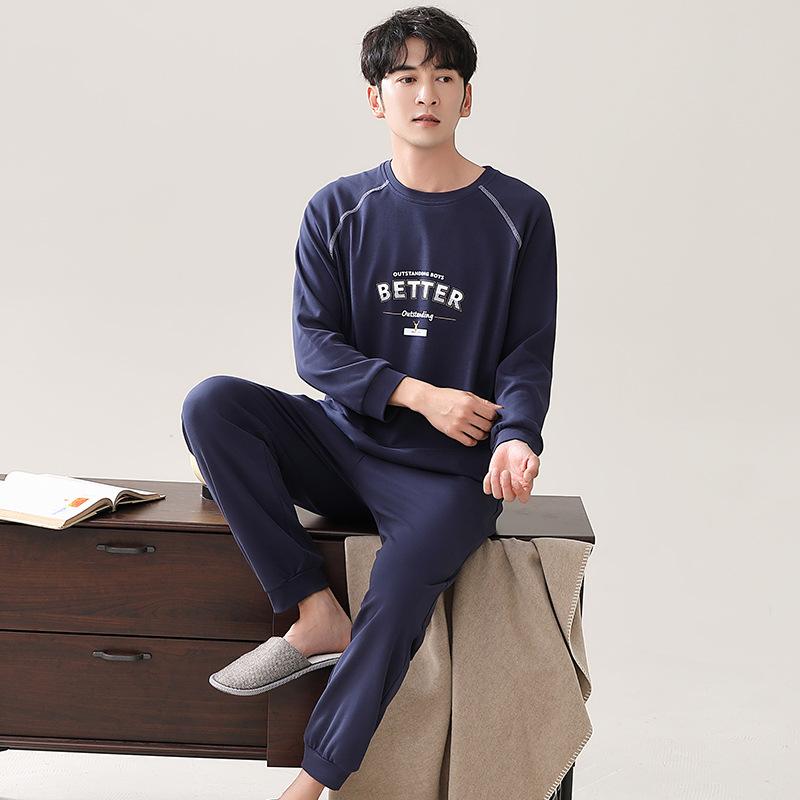 Pajamas Men'S Spring And Autumn Cotton Long Sleeves Long Pants Young And Young Large Size Cotton Casual Loungewear Set