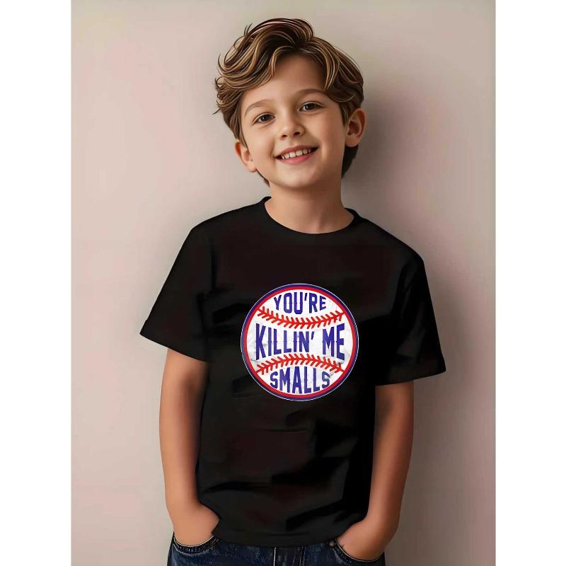 

European Size Boys Crew Neck Short Sleeved T Shirt with Baseball Themed Print 98cm чёрный
