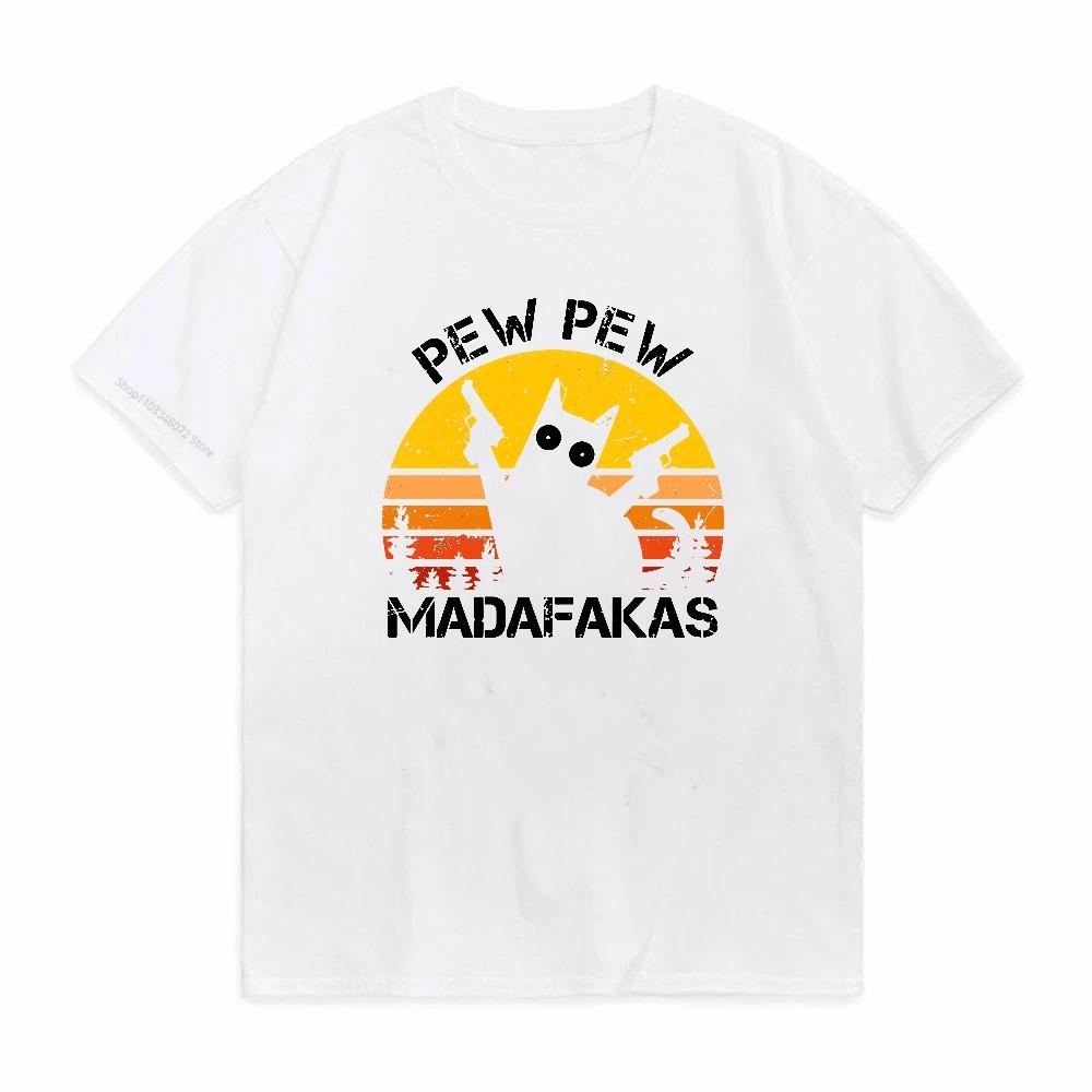 Pew Pew Madafakas Cat With Two Guns Graphic TShirt Unisex Unisex Casual Fashion Harajuku Clothing Tee ONeck Short Sleeve Tees S