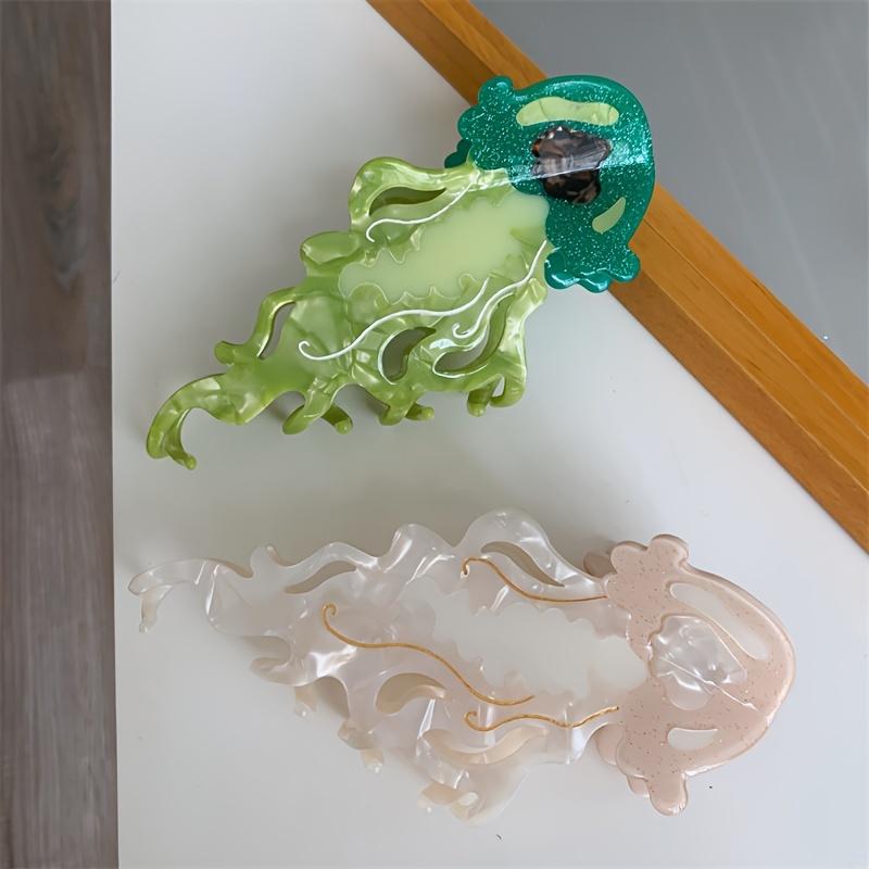 Ocean-Inspired Acetate Hair Claw - Large Jellyfish & Shark Design, Elegant Cute Grip, Big Animal Cartoon Hair Clip 