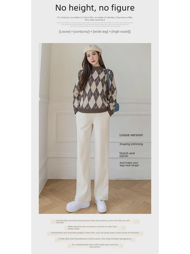 Maternity Loose Wide-Leg Pants - High Waist, Lightweight for Summer, Spring, and Autumn Wear, Plus Size Available