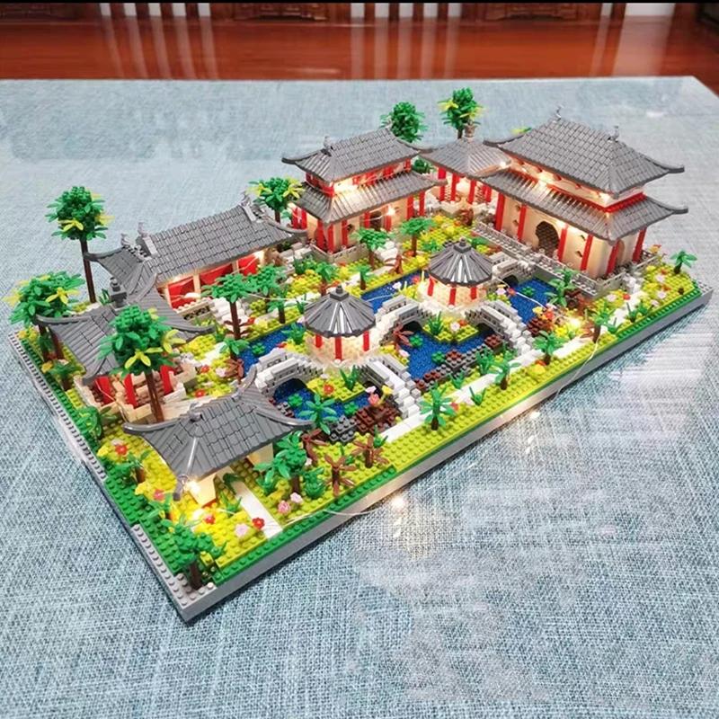 Architecture Micro Building Blocks Model Tower West Lake Trees DIY Diamond Bricks with Light Toys for Kids Adults Gift