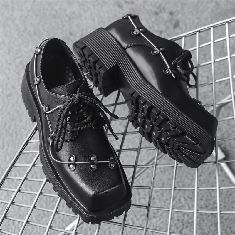 

2024 Новые туфли дерби с квадратной головкой, мужские, увеличивающие рост, с толстой подошвой и ремешком, с низким верхом, в стиле панк, туфли Martin 33154-J 38 чёрный