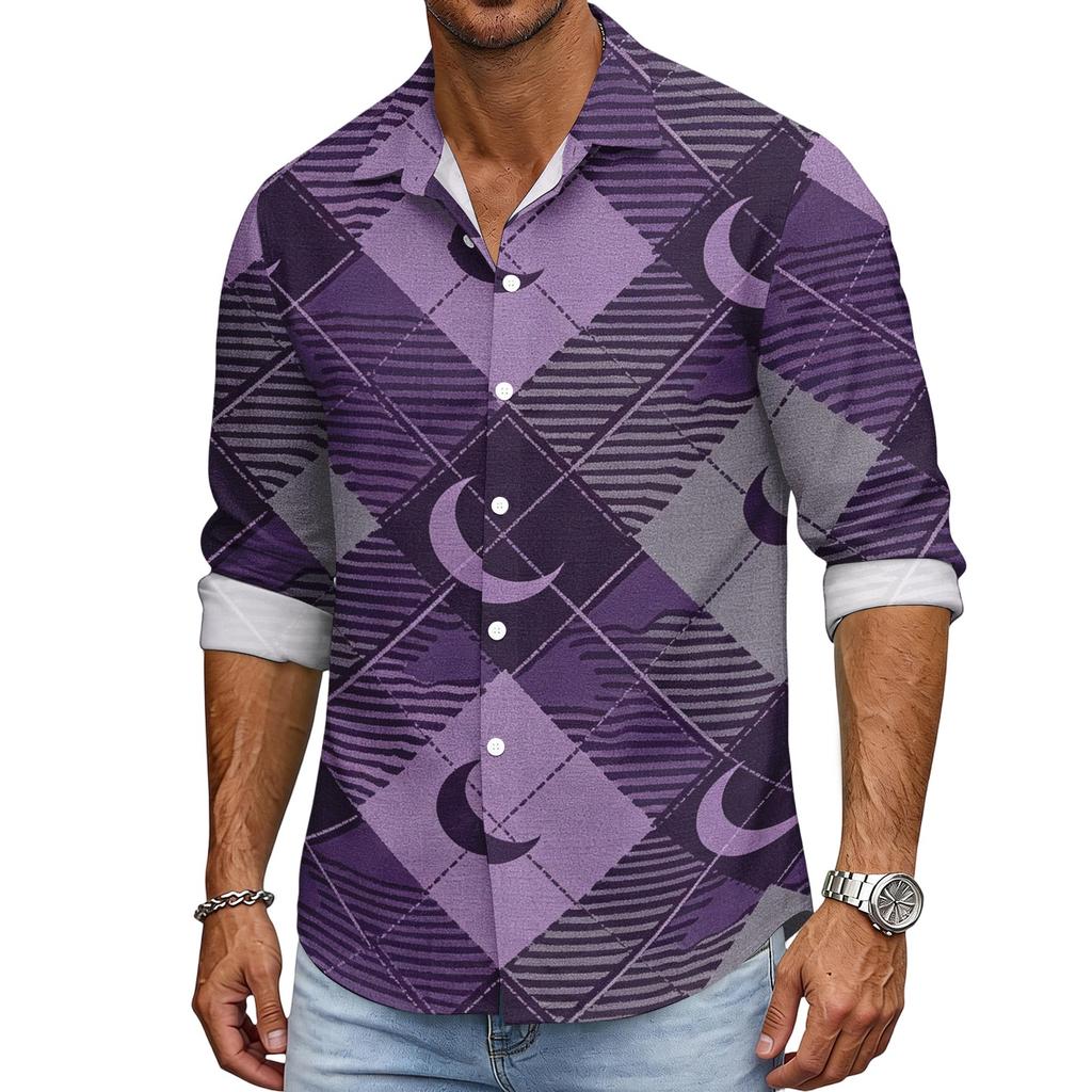 Men's Loose Fit Long Sleeve Shirt Halloween Design Breathable Casual Vintage Style Button Down Shirt for Spring and Autumn Outdoor Workwear
