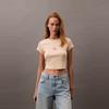 Calvin Klein Vitality Girl Short Ribbed Slim Fit Off-Shoulder Short Sleeve T-Shirt Women Tops 47AB802-RM7