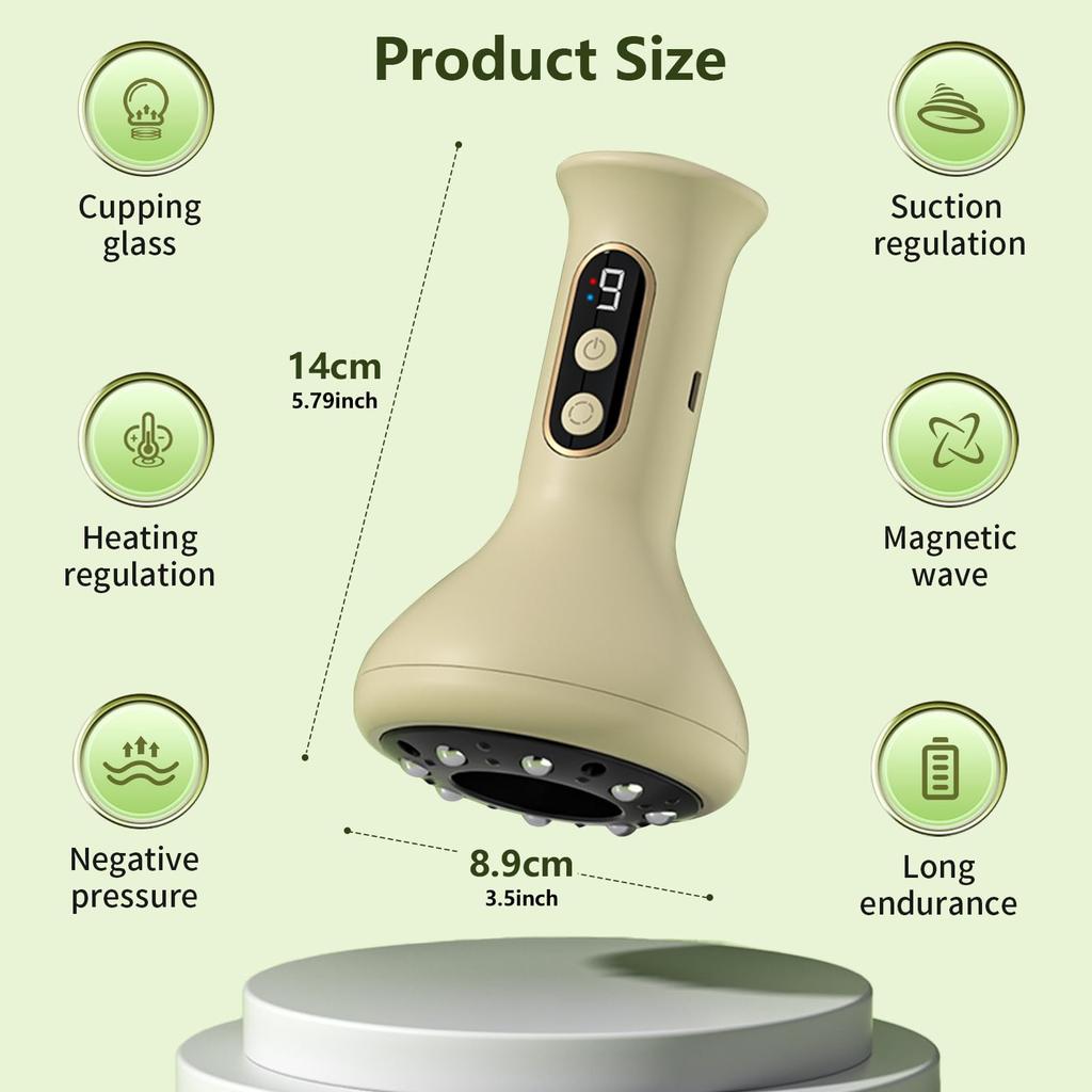 USB Rechargeable Abdominal Massager for Hot Compress and Adjustable Guasha Cupping Intensity Arm and Leg Massage Handheld