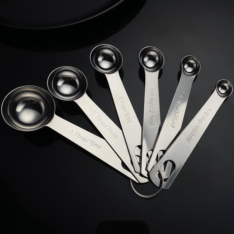 6-Piece Stainless Steel Measuring Spoons Set Baking Cooking Seasoning Precise Milliliter Scoops