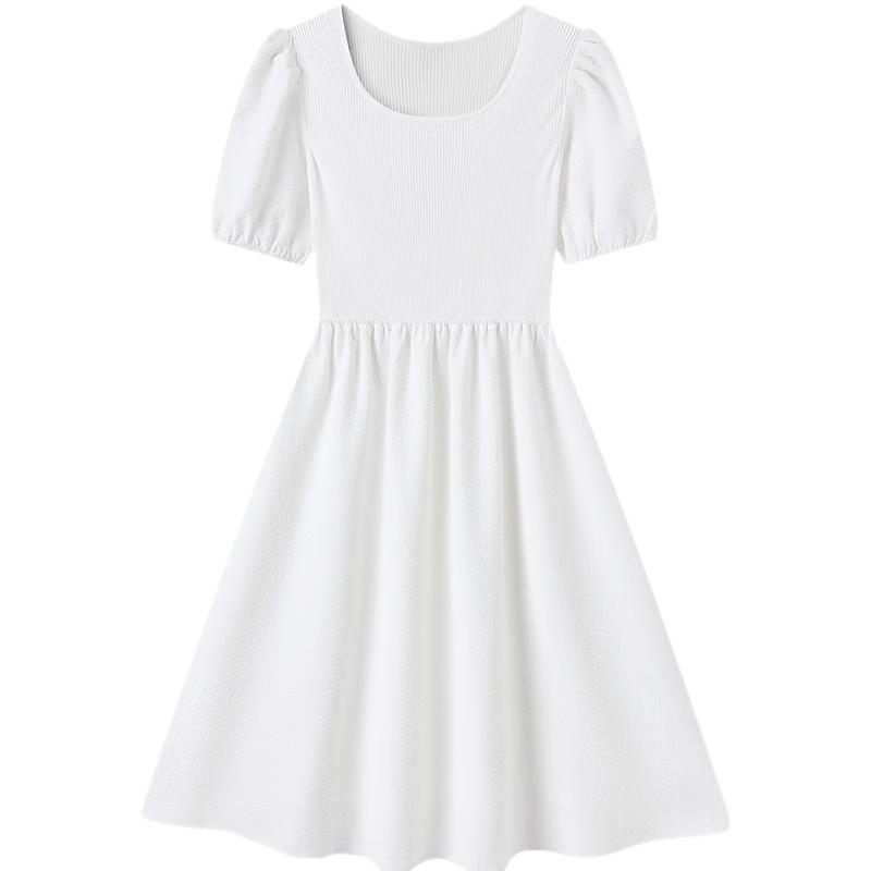 

Semir Women s Puff Sleeve Textured Patchwork Midi Dress XL