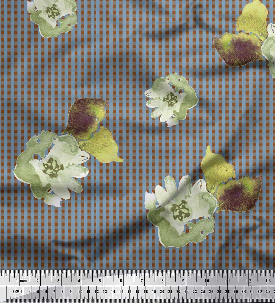 

Soimoi Blue Japan Crepe Satin Fabric Watercolor Flower & Check Print Sewing Fabric metre 42 Inch 42 Inch Wide - Poly Crepe коричневий