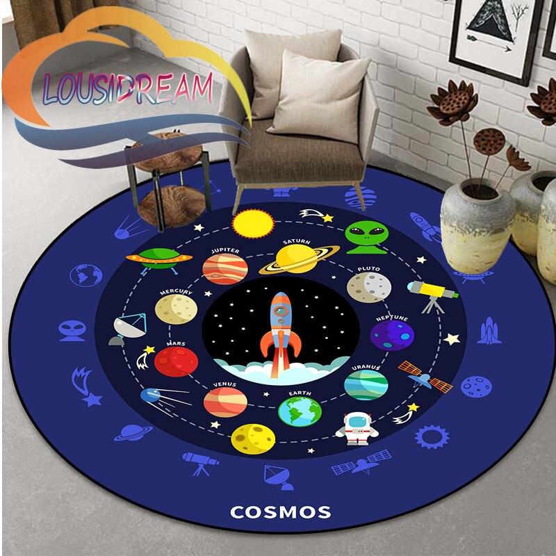 Space Universe  Vector Ufo and Many Planets In Galaxy Round Bedroom Floor Mat Computer Chair Area Decoration Carpets