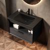 75cm Floating Bathroom Vanity with Integrated Undermount Ceramic Basin, Beveled Plywood Cabinet with Shelf and Drawer, Pre-assembled, Black Wood Grain