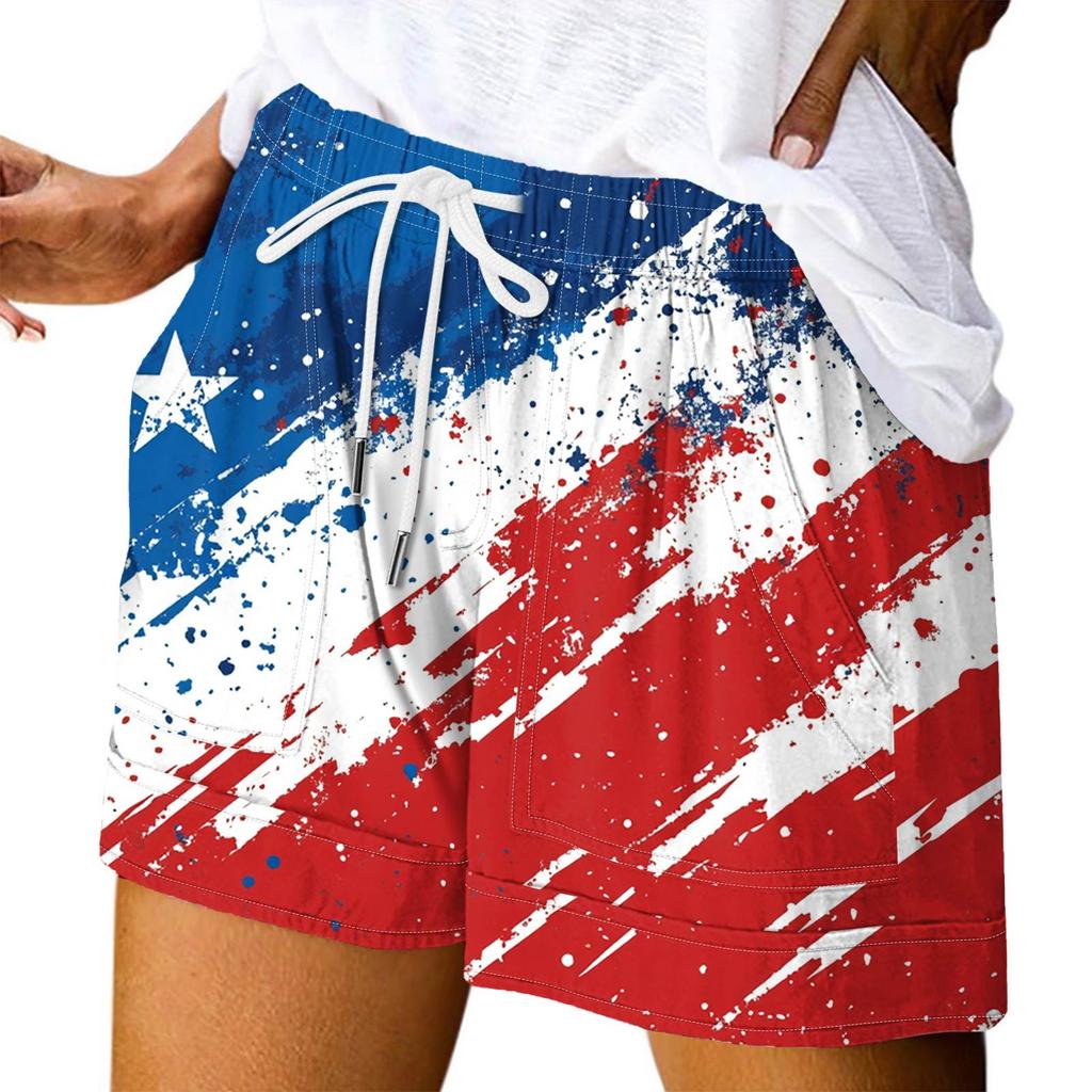 Damen Casual Sommer Elastische Strandshorts Print Casual Shorts