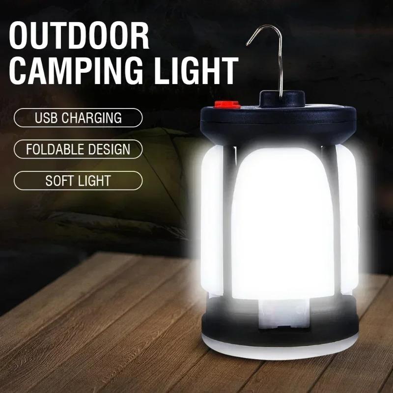 Portable Solar Camping Lantern LED Rechargeable Hanging Tent Lamp, Foldable Football Bulb with Hook Emergency Light for Outdoor Hiking Fishing