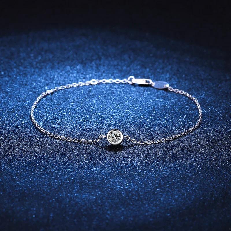 925 Silver Real 1 Carat Moissanite Diamond Anklet Bracelet For Women Sparkling Party Fine Jewelry Valentine Gifts