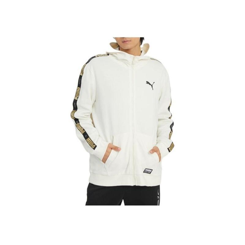 Puma Solid Stripe Letter Logo Print Zip Hoodie Jacket Unisex Outerwear White 539532-93