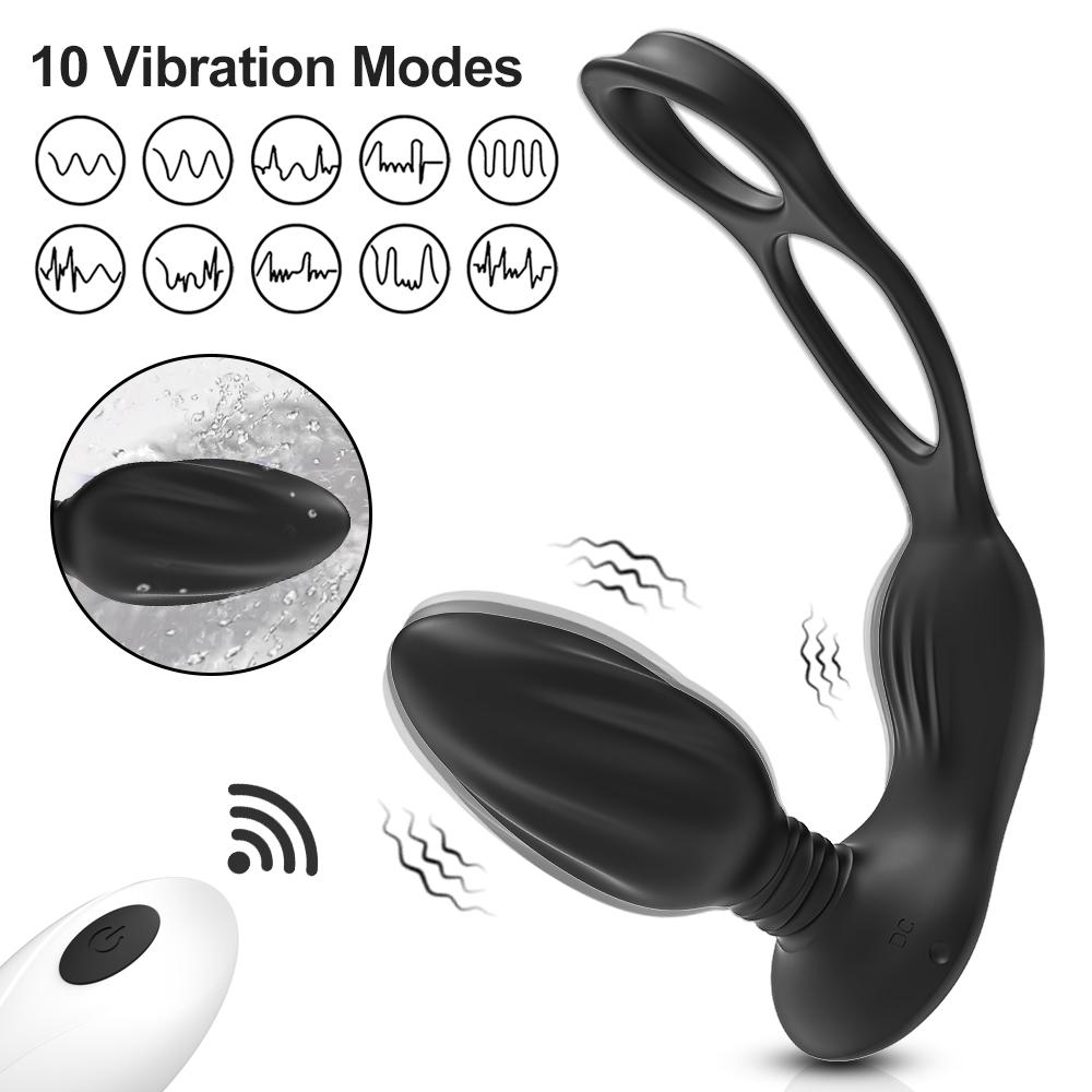 Remote Control Vibrator Butt Plug for Men Anal Stimulate Anal Plug Male Prostate Massager with Dual Penis Ring Sex Toy for Men