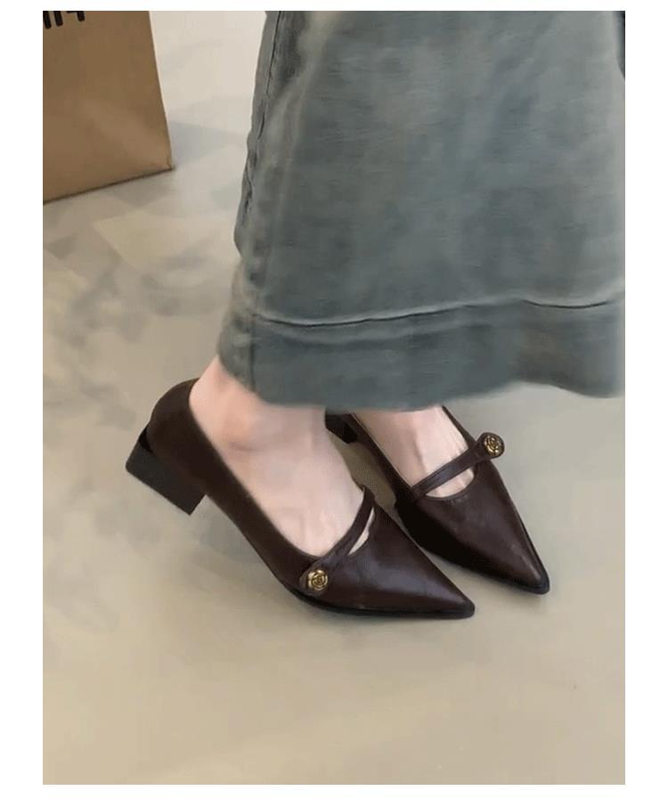 

Cowhide version~ Spring and Autumn French pointed toe medium heel Mary Jane high heels women s shallow mouth shoes one-word buckle thick heel single s 34