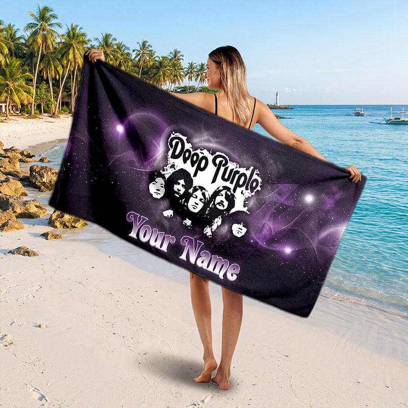 Deep Purple Customized Name Text Beach Towel, Soft Absorbent Towel Beach Pool Travel Personal Gift