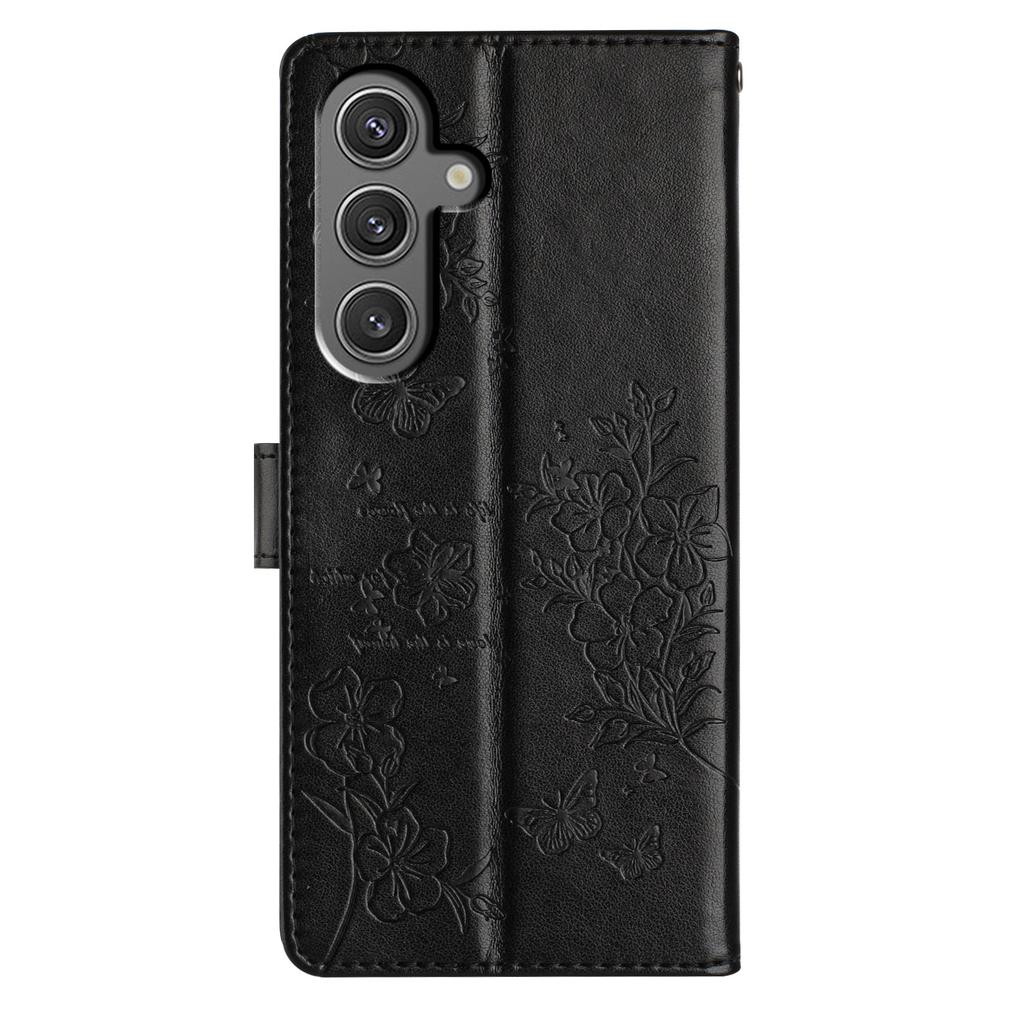 For Samsung Galaxy S24 FE Wallet Phone Case Butterfly Floral Imprint Leather Shockproof Cover