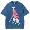 Retro Water Wash Vintage Men's and Women's T-shirts Cartoon Cartoon Funny Dog Print Short Sleeves High-quality Clothing