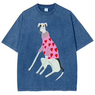 Retro Wasserwaschung Vintage Herren- und Damen-T-Shirts Cartoon Cartoon lustiger Hunde-Print Kurzarm hochwertige Kleidung