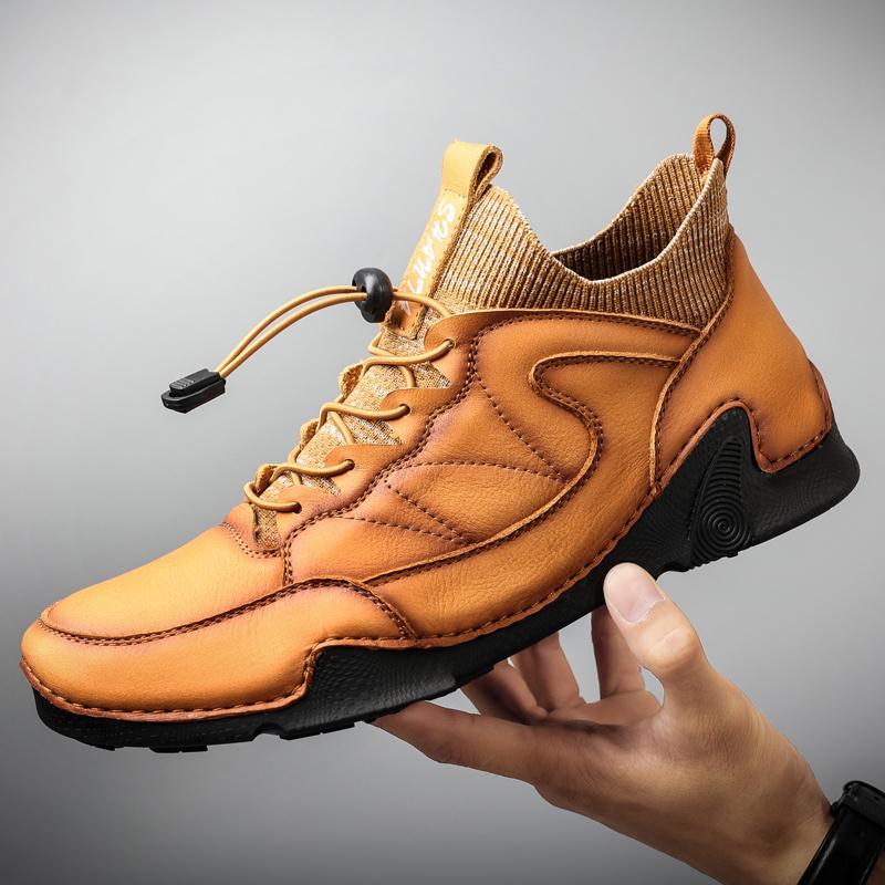 Winter Leder Herrenstiefel Superwarme Herren Schneestiefel mit Fell Herren Freizeitschuhe Walking Sneakers High Top Western Stiefeletten