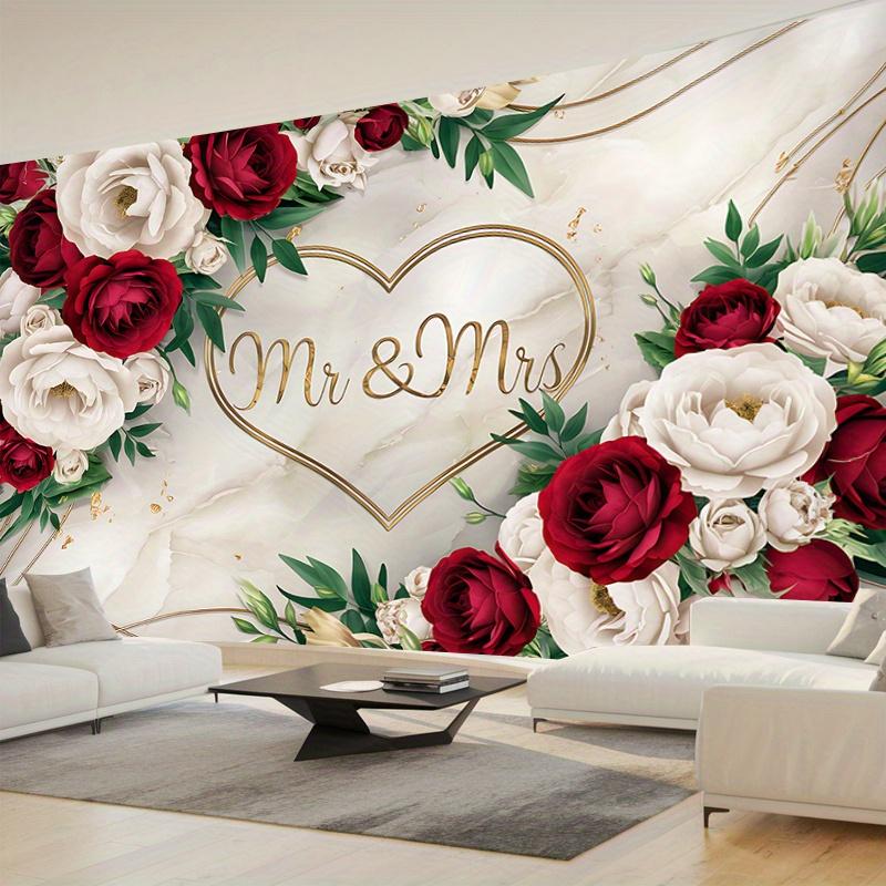 An Elegant "Mr. And Mrs." Heart-shaped Floral Background - Red and White Roses Gold Decorations