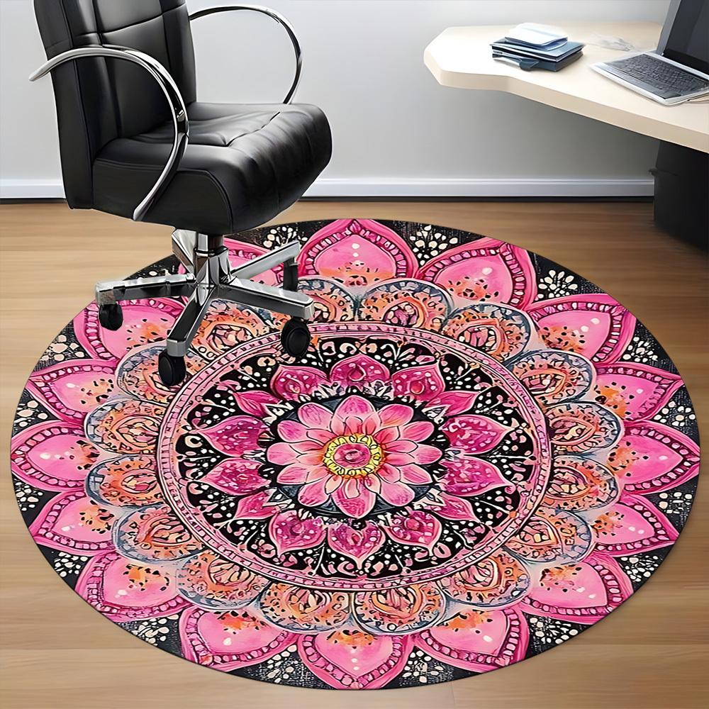 1pc Mandala Art Chair Carpet for Office, Round Polyester Mat, Indoor Decor for Office, Washable Non-slip Carpet yy251219010