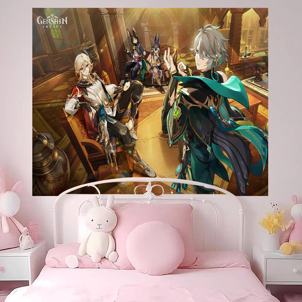 Genshin Impact Kaveh Alhaitham Colorful Tapestry Wall Hanging Hanging Tarot Hippie Wall Rugs Dorm Wall Art Decor