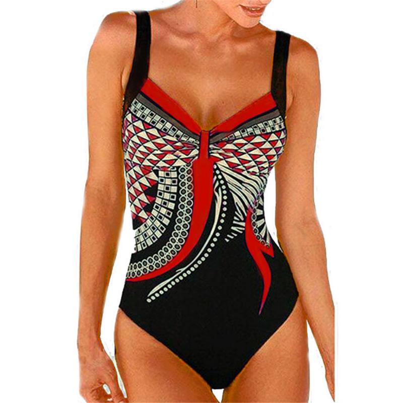 

Женский монокини с мягкой подкладкой и принтом, цельный купальник, пляжная одежда, купальный костюм 3XL красный