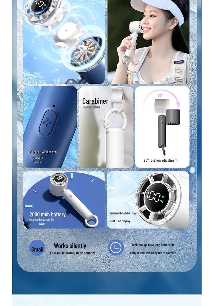 2025 Summer Turbo Handheld Fan with USB & Digital Display, 100 Speeds—Portable for Office & Outdoor Use