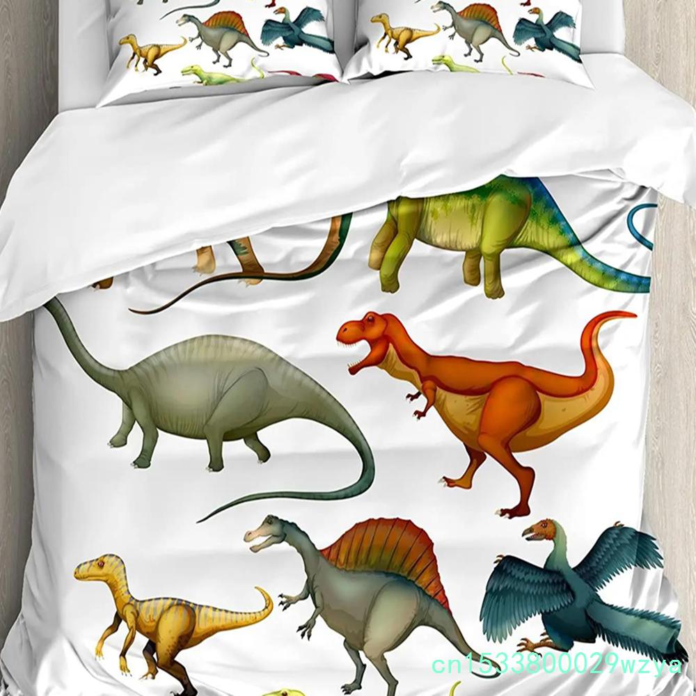 Barevný kreslený dinosaurus Modrý 3dílná sada povlečení do ložnice na manželskou postel Domácí textil Povlak na přikrývku Povlak na přikrývku Povlak na polštář