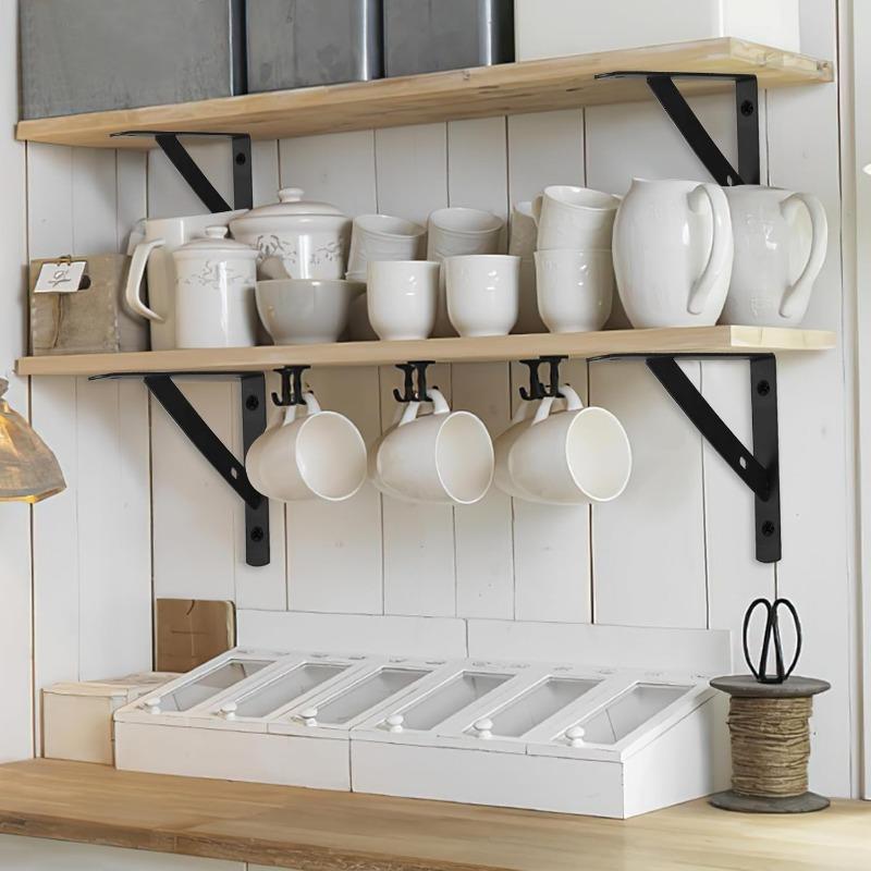 2/4/8PCS Heavy Duty Tripod Shelf Brackets,Black Steel Floating Shelf,Wall Mount L Shaped Brackets,Shelves Support Angle Bracket