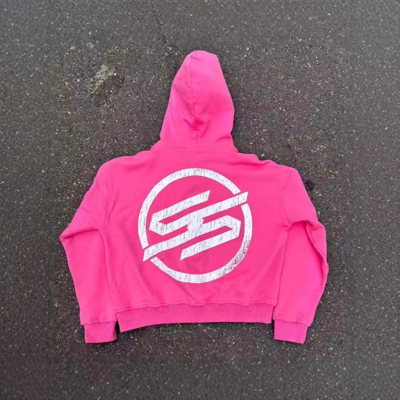 European and American retro street hip-hop letter printed men's and women's loose cardigan hooded sweatshirt Y2K