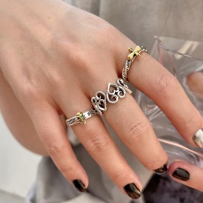 Graffiti Rétro Amour Design de Niche Creux Personnalité Punk Hip Hop Froid Tendance Cool Index Féminin Bague