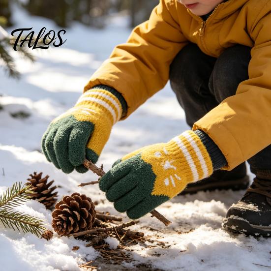 Soft Thermal Mittens for Boys Girls 1 Pair Kids Winter Gloves, Cozy Thick Lined with Cute Cat Pattern Accessories Pattern, Warm Knit Handwear