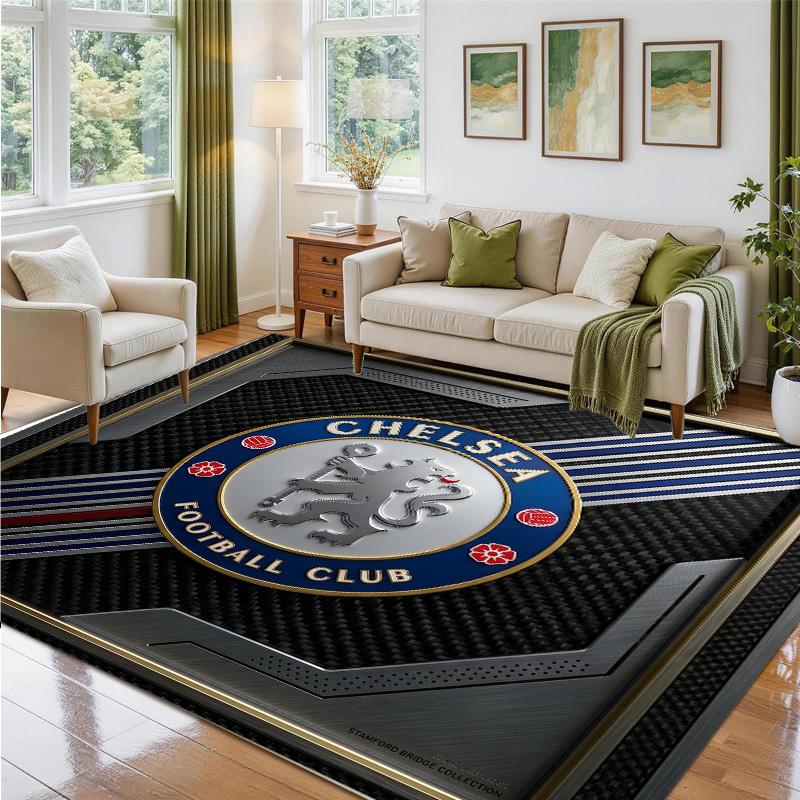 Chelsea FC Design Crystal Velvet Rug Soft Decorative Mat for Bedroom Entrance