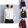 Womens Spring Chiffon Shirt With Lace Vneck And Long Sleeves For Casual Daily Wear