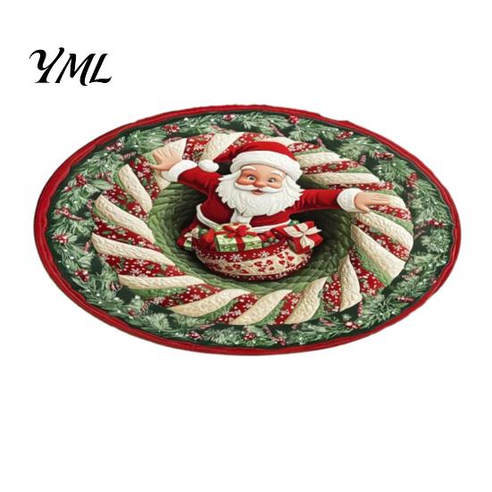 Soft Imitation Cashmere Rug Round Christmas Rug, 39" Santa Snowflake Pattern, Non Slip Carpet Holiday Area for Home Living Room Bedroom Decor Washable