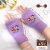 Kpop Women's Fingerless Knitted Gloves - Versatile Warm Plush Autumn/Winter Half-Finger Hand Socks, Solid Color for Students.