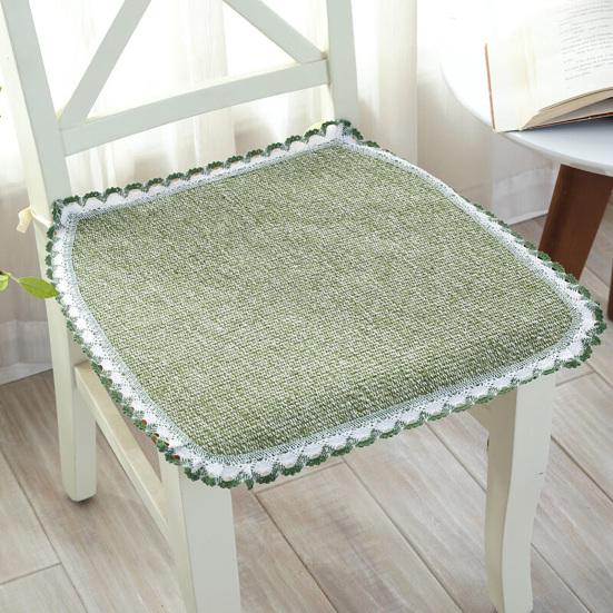 Decorative Seat Mat for Rattan Chairs Cotton Linen Chair Pad with Ties, Striped Plaid Comfortable Pads Patio Lace Trim, Breathable Dining Office Soft