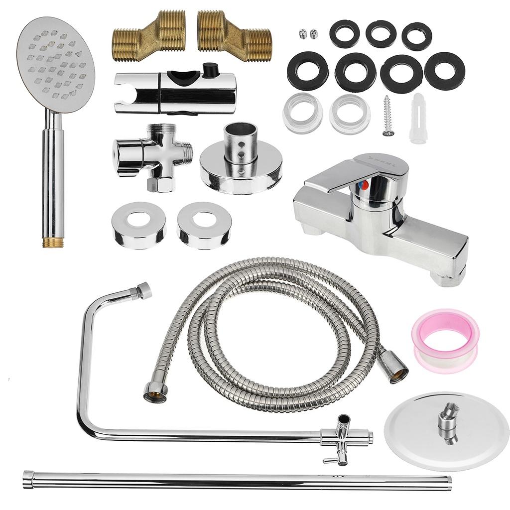 Copper Thermostatic Shower Set Hot/Cold Shower Faucet Rain Shower Set Shower Faucet Bathtub Round Shower Head Sprayer Silver