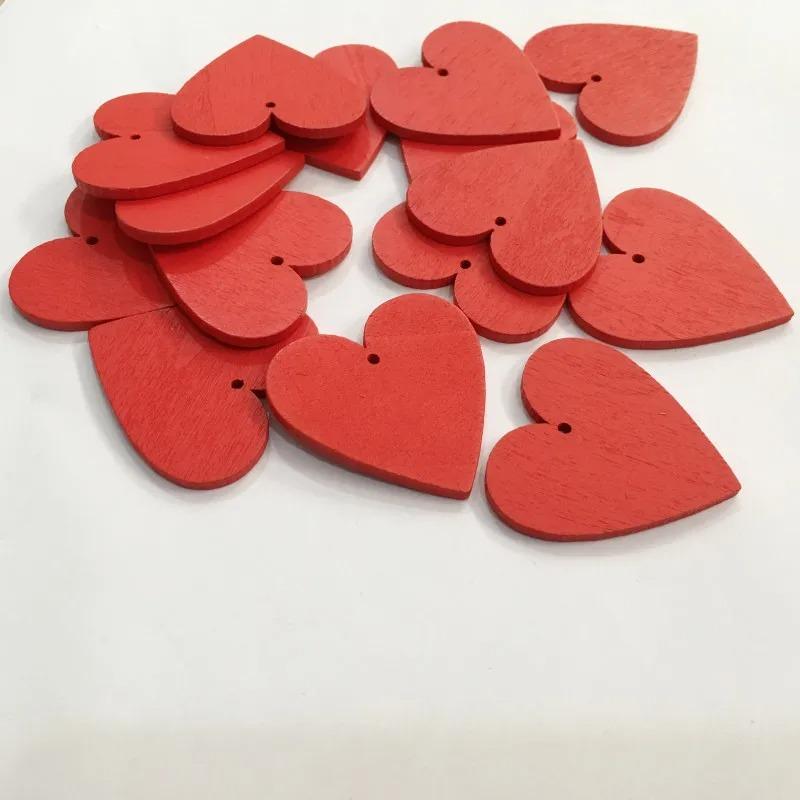 20pcs Craft Scrapbooking Wedding Diy Decor Red Love Heart Shape Wood Slice Pieces with Hole for DIY