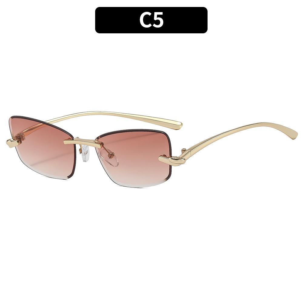 New metal trimmed frameless sunglasses, high-end trendy square fashion sunglasses, personalized versatile street shot glasses