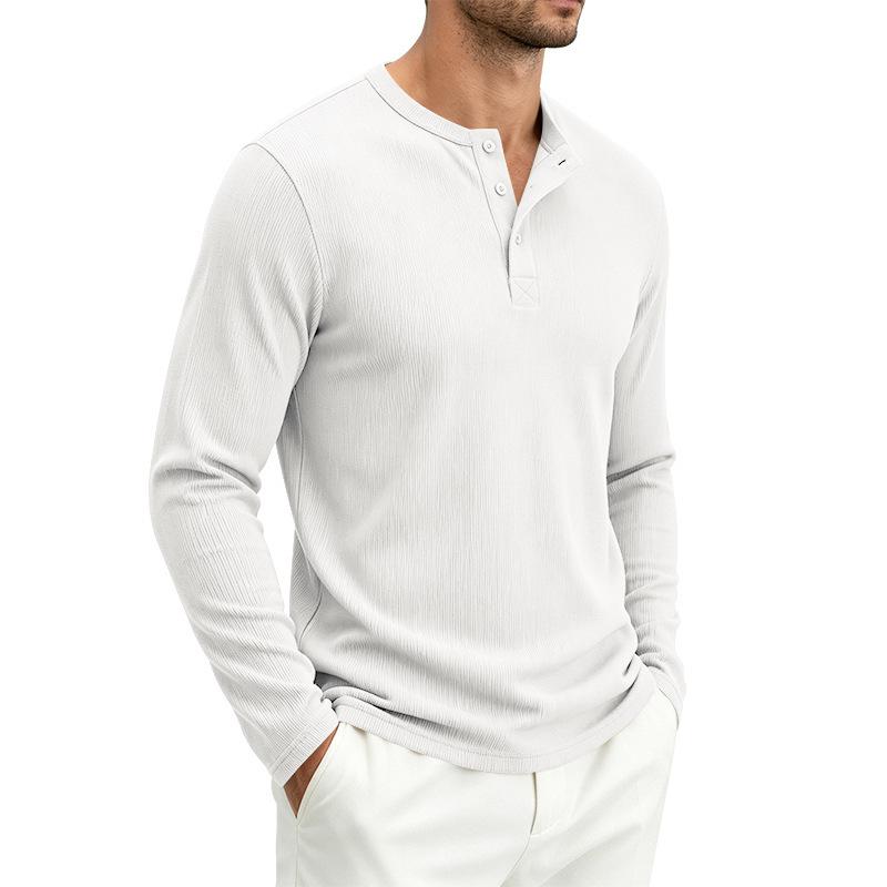 Men S Waffle Knit Henley Collar Long Sleeve T Shirt