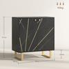 Storage Sideboard with 2 Doors and Adjustable Shelf Metal Legs 76 X 35 X 77 Cm Black Marble Tone